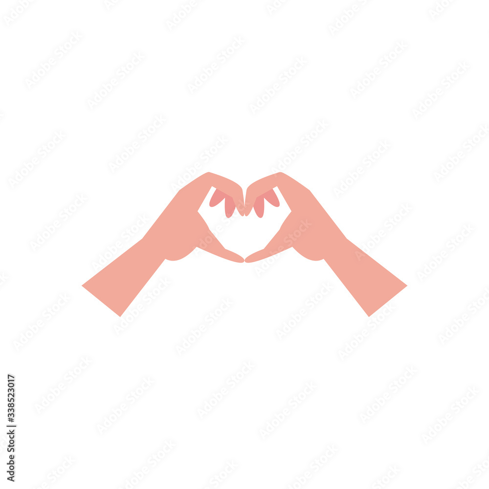 Wall mural charity donations concept, hands making heart icon, flat style