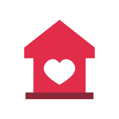 charity donations concept, house with heart icon, flat style