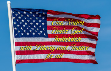 american flag for which it stands, one nation under god indivisible with liberty and justice for all blue sky pledge of allegiance