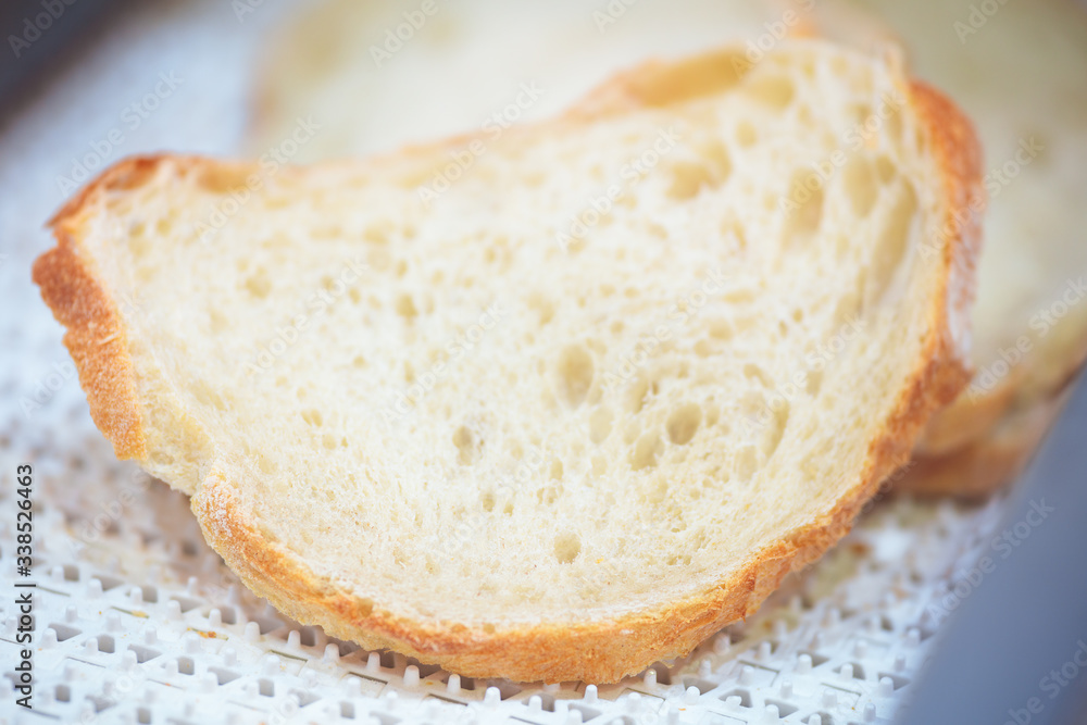 Poster bakery concept. fresh fragrant sliced bread close-up