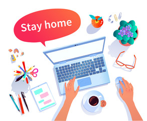 Stay Home concept vector top view illustration