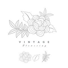 Stylized vintage retro flower. Natural style brand logo isolated on white background