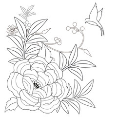 Stylized vintage retro flower and bird. Natural style brand logo isolated on white background