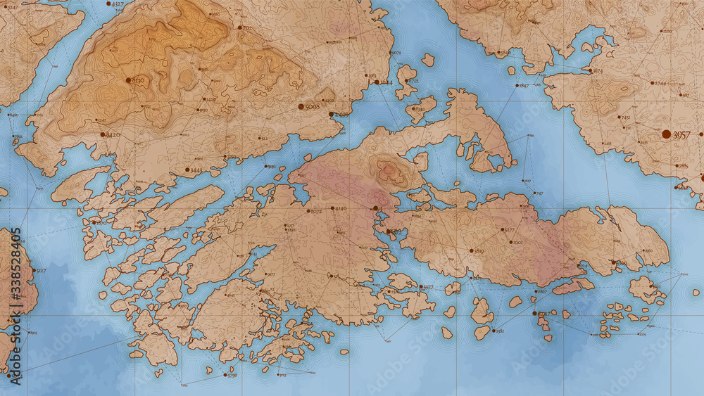 Poster ancient abstract earth relief map with big data and connections. generated conceptual vector elevati