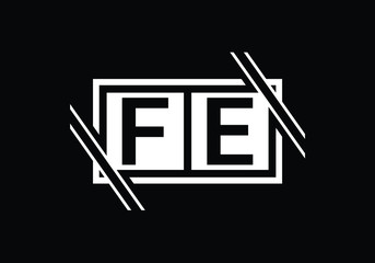 Bold FE Monogram Logo Design with Geometric Accents on Black Background for Branding