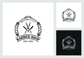 haircut, barbershop, barber , shaver logo design premium vector