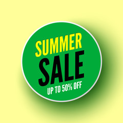 Summer sale round green banner. Vector illustration.