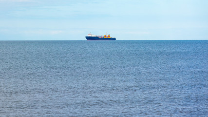 Ship on the horizon of the Black Sea, Poti, Georgia