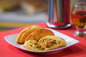 Chicken risoles with banana and rapadura honey. Gastronomy of northeastern Brazil