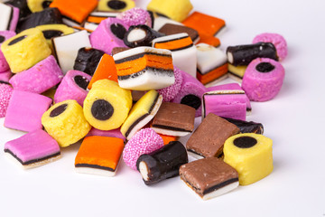 Licorice (liquorice) candy on the white background