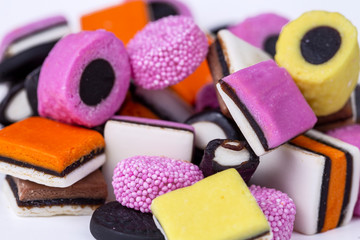 Licorice (liquorice) candy on the white background