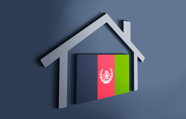 Afghanistan is my home. 3D illustration that represents a house with the flag of the country inside, suggesting the love for the native country.