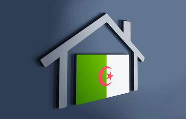 Algeria is my home. 3D illustration that represents a house with the flag of the country inside, suggesting the love for the native country.