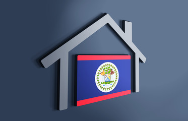 Belize is my home. 3D illustration that represents a house with the flag of the country inside, suggesting the love for the native country.
