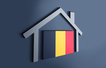 Belgium is my home. 3D illustration that represents a house with the flag of the country inside, suggesting the love for the native country.