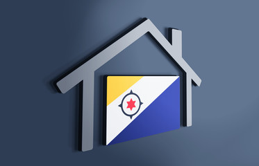 Bonaire is my home. 3D illustration that represents a house with the flag of the country inside, suggesting the love for the native country.