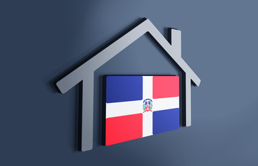 Dominican Republic is my home. 3D illustration that represents a house with the flag of the country inside, suggesting the love for the native country.