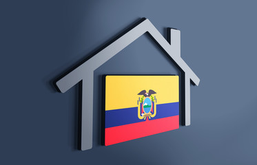 Ecuador is my home. 3D illustration that represents a house with the flag of the country inside, suggesting the love for the native country.