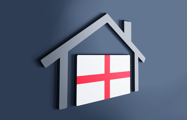 England is my home. 3D illustration that represents a house with the flag of the country inside, suggesting the love for the native country.