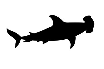 Black silhouette hammerhead shark underwater giant animal simple cartoon character design flat vector illustration isolated on white background