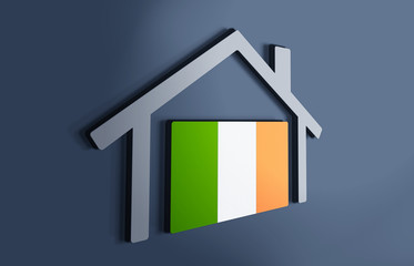Ireland is my home. 3D illustration that represents a house with the flag of the country inside, suggesting the love for the native country.