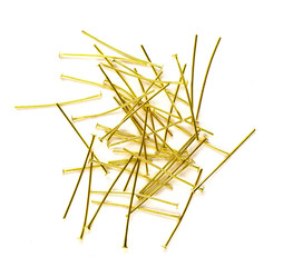 beautiful gold hairpins, stars, various hair decorations isolated on a white background. accessories for handmade jewelry