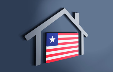 Liberia is my home. 3D illustration that represents a house with the flag of the country inside, suggesting the love for the native country.