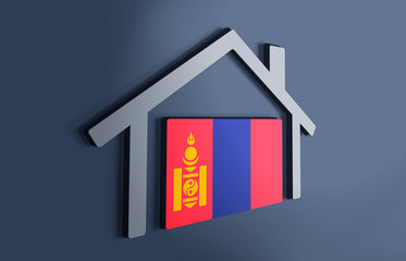 Mongolia is my home. 3D illustration that represents a house with the flag of the country inside, suggesting the love for the native country.