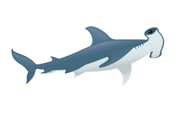 Hammerhead shark underwater giant animal simple cartoon character design flat vector illustration isolated on white background - obrazy, fototapety, plakaty