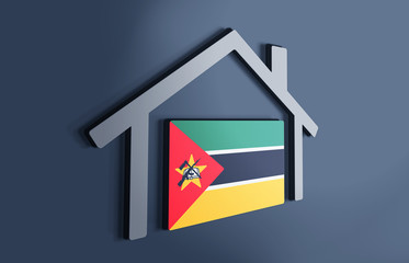 Mozambique is my home. 3D illustration that represents a house with the flag of the country inside, suggesting the love for the native country.