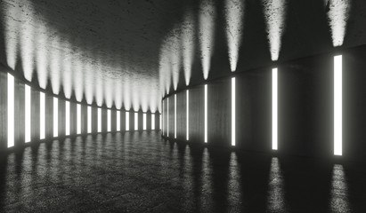 3D Rendering - Illustration abstract background, Empty Space White Glow, Elegant Hall Concrete Underground Showroom Garage futuristic Sci-Fi