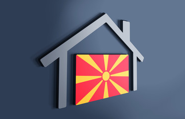 Republic of Macedonia is my home. 3D illustration that represents a house with the flag of the country inside, suggesting the love for the native country.