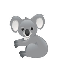 Cute grey koala bear sit on the ground and looking at you cartoon animal design flat vector illustration isolated on white background