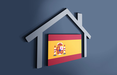 Spain is my home. 3D illustration that represents a house with the flag of the country inside, suggesting the love for the native country.