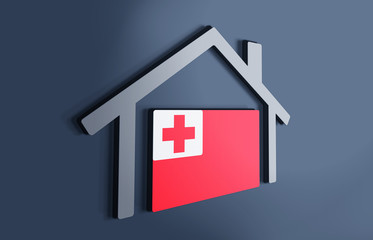  Tonga is my home. 3D illustration that represents a house with the flag of the country inside, suggesting the love for the native country.