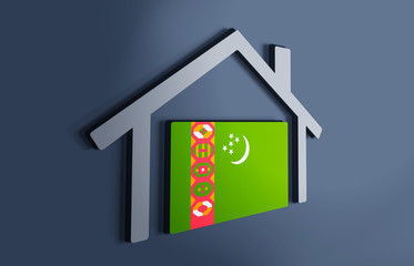 Turkmenistan is my home. 3D illustration that represents a house with the flag of the country inside, suggesting the love for the native country.