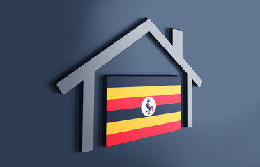 Uganda is my home. 3D illustration that represents a house with the flag of the country inside, suggesting the love for the native country.