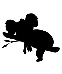Black silhouette koala bear sleeping on wood branch cartoon animal design flat vector illustration isolated on white background © Alfmaler
