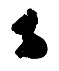 Black silhouette cute koala bear sit on the ground and looking at you cartoon animal design flat vector illustration isolated on white background