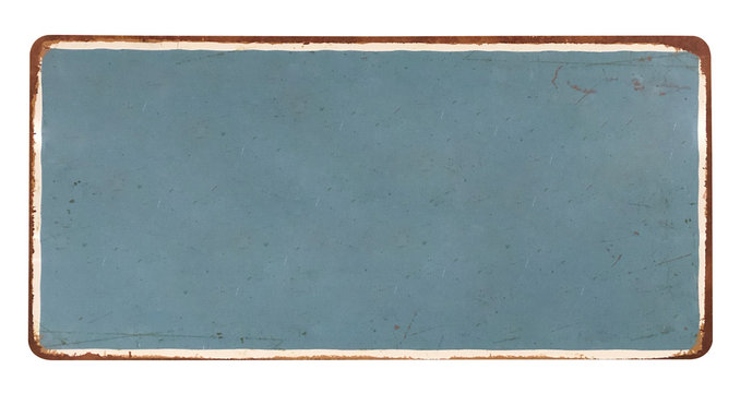 Old blue blank enameled plate mockup, mock up or template, isolated on white background 