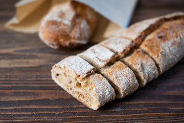 sliced bread on a wooden board