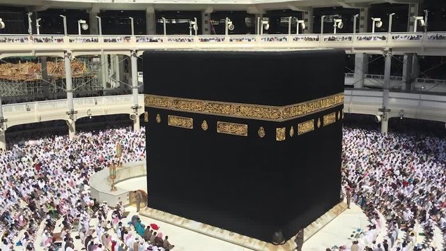 Muslims are praying in Kaaba Mecca at Jumah Prayer Performing sujood / prostration in time lapse