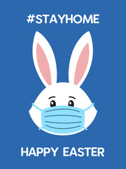 Obraz premium Quarantine on Easter. Easter bunny in a medical mask. Isolated on white background.