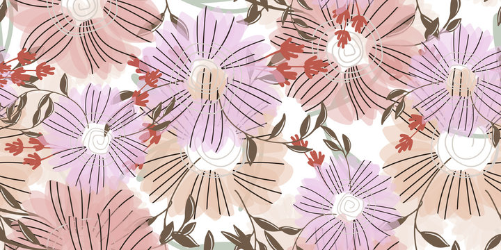 Seamless pattern with abstract flowers. Creative color floral surface design.