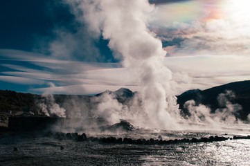 Hot geysers in the empty Atacama Desert in Chile