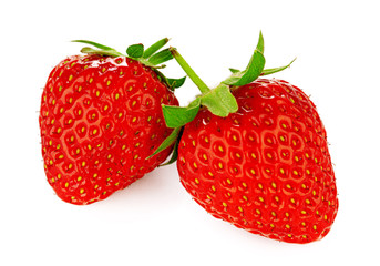 Two strawberries isolated on white background