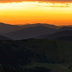 scenic  summer sunset landscape, stunning sunrise scenery, green hill on background amazing sky, colorful summer evening landscape in the mountains, Carpathians, Europe, Ukraine