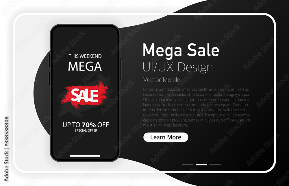 Poster mega sale. smartphone blank screen. modern design. device mockup. ui and ux design interface. gradie