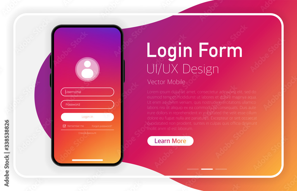 Poster login form. smartphone blank screen. modern design. device mockup. ui and ux design interface. gradi