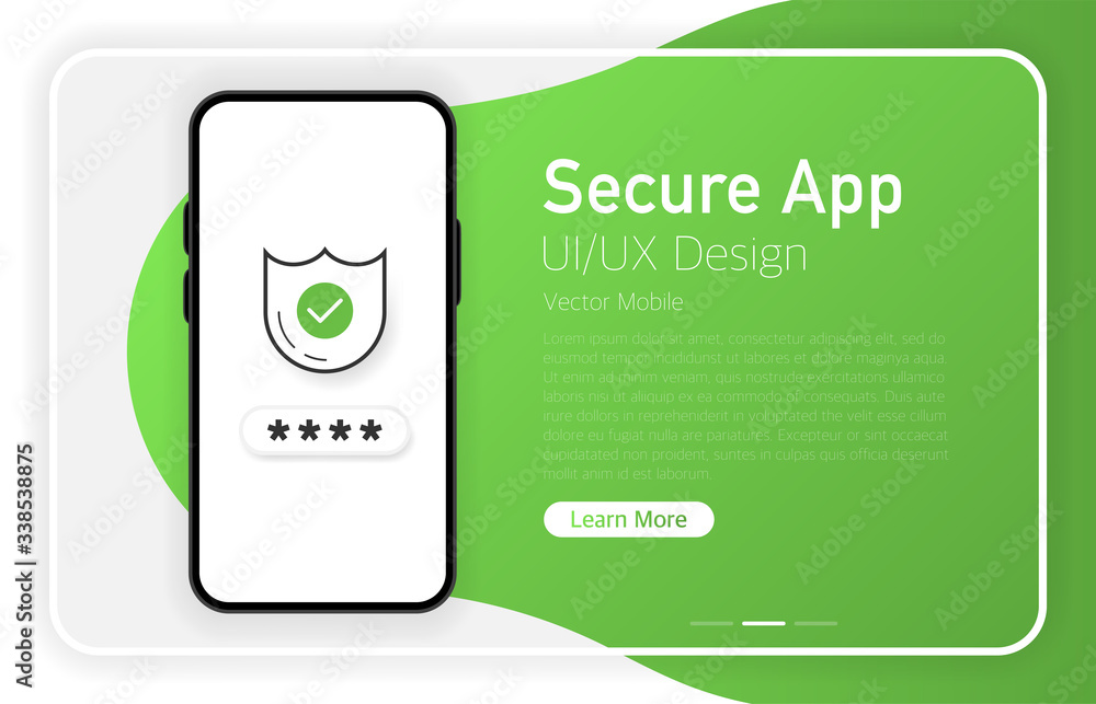 Poster secure app. smartphone blank screen. modern design. device mockup. ui and ux design interface. gradi